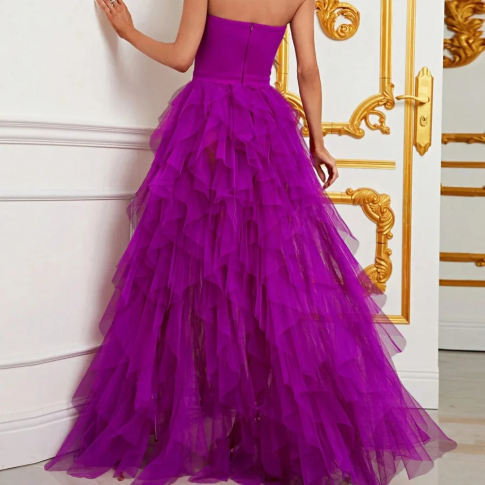 Mesh Overlay Split Thigh Majesty Evening Dress - Picture 4 of 5